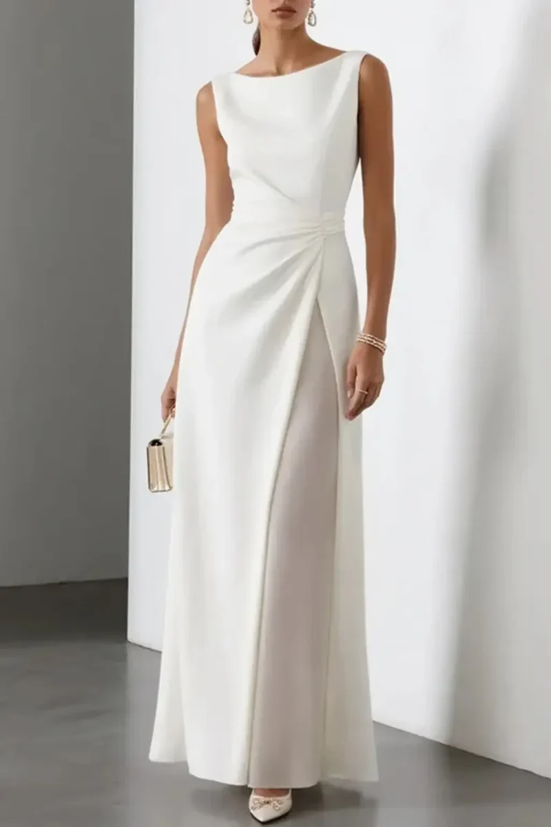 Women's Structured Fabric Maxi Dress | Boat Neck Sleeveless Design