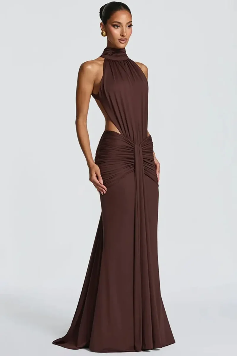 Women's Soft Draped Maxi Dress | High Neck Backless Design