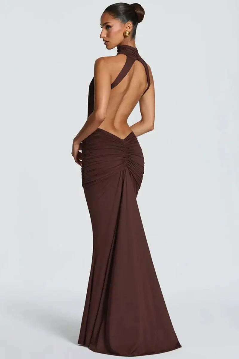 Women's Soft Draped Maxi Dress | High Neck Backless Design