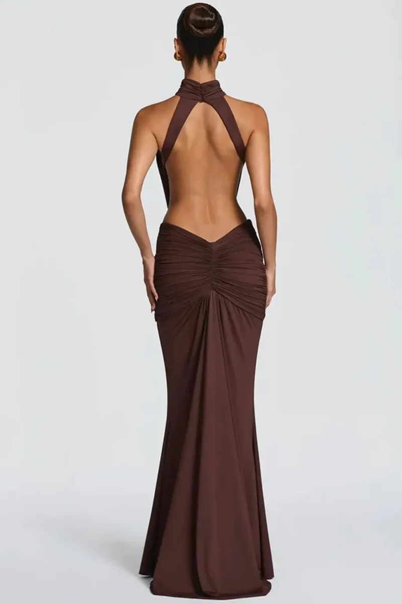 Women's Soft Draped Maxi Dress | High Neck Backless Design