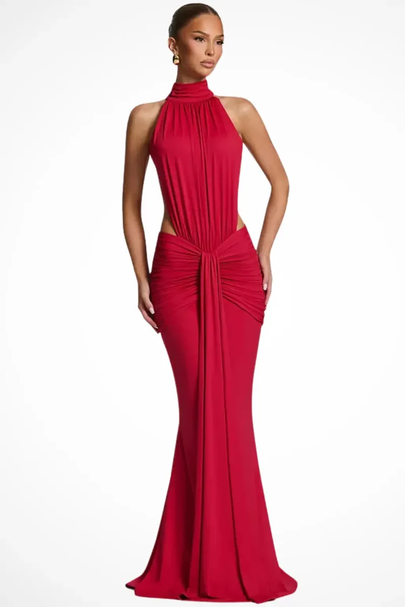 Women's Soft Draped Maxi Dress | High Neck Backless Design