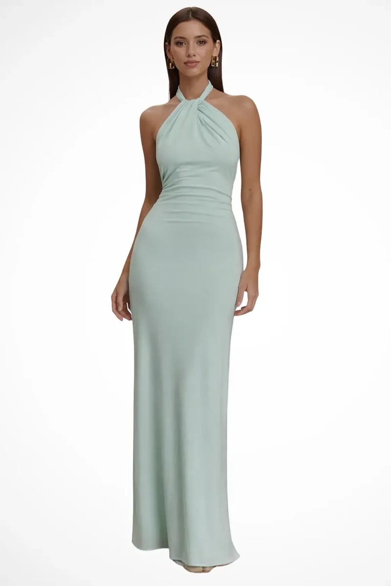 Women's Twisted Knot Open Back Maxi Dress | Sleek Bodycon Silhouette