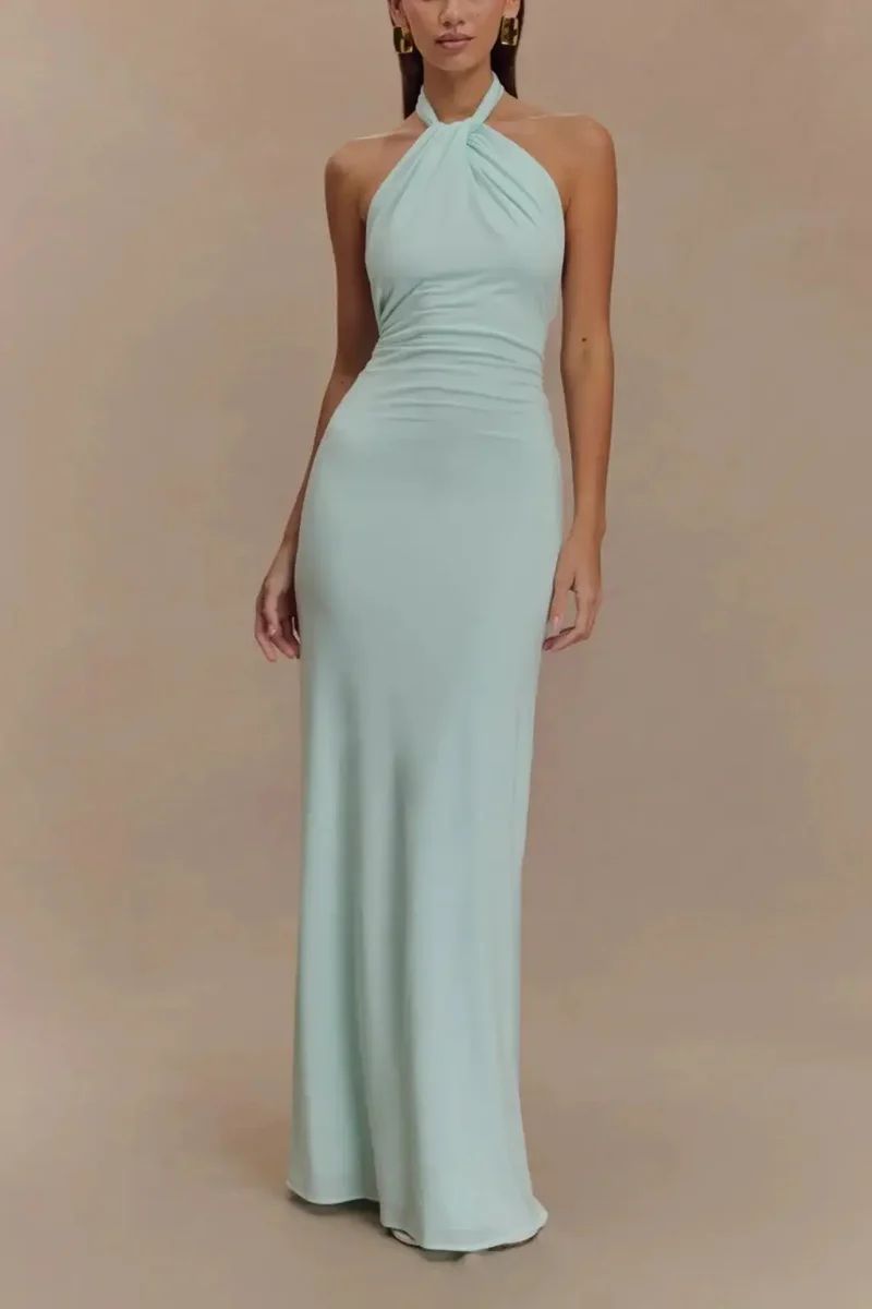Women's Twisted Knot Open Back Maxi Dress | Sleek Bodycon Silhouette