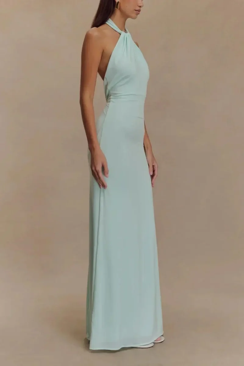 Women's Twisted Knot Open Back Maxi Dress | Sleek Bodycon Silhouette