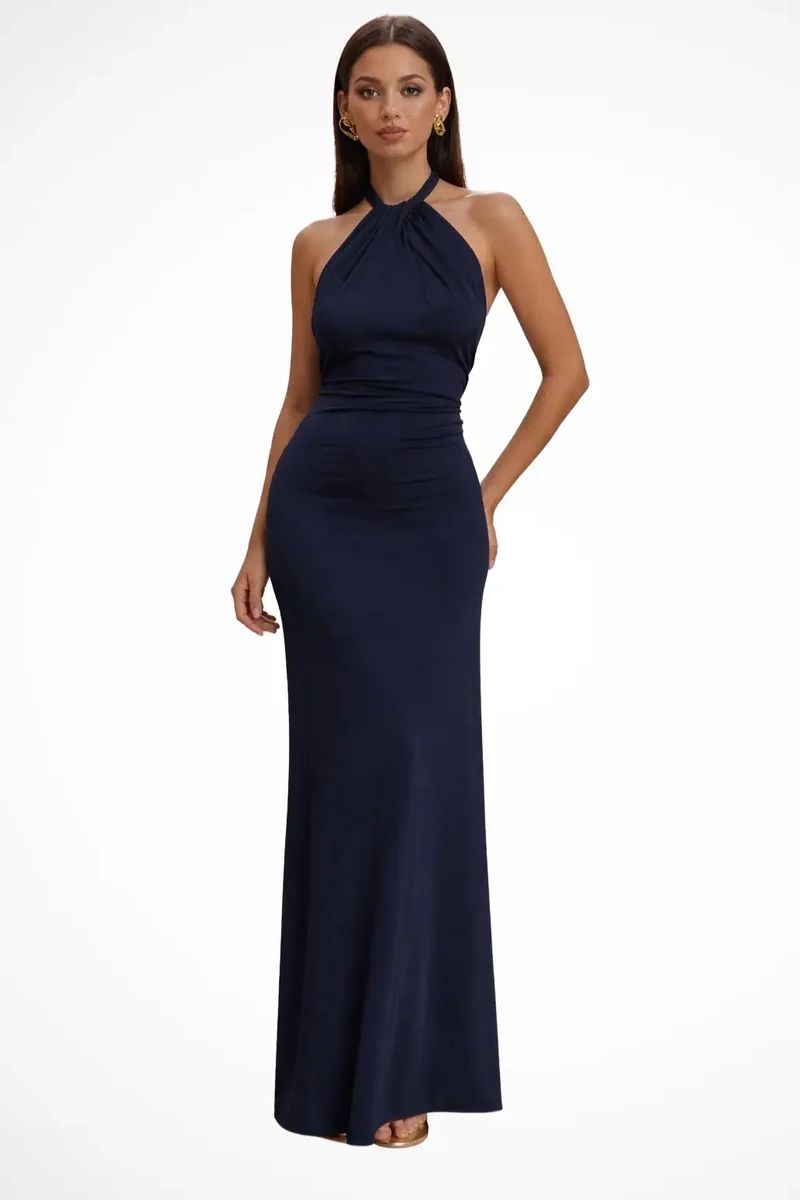 Women's Twisted Knot Open Back Maxi Dress | Sleek Bodycon Silhouette