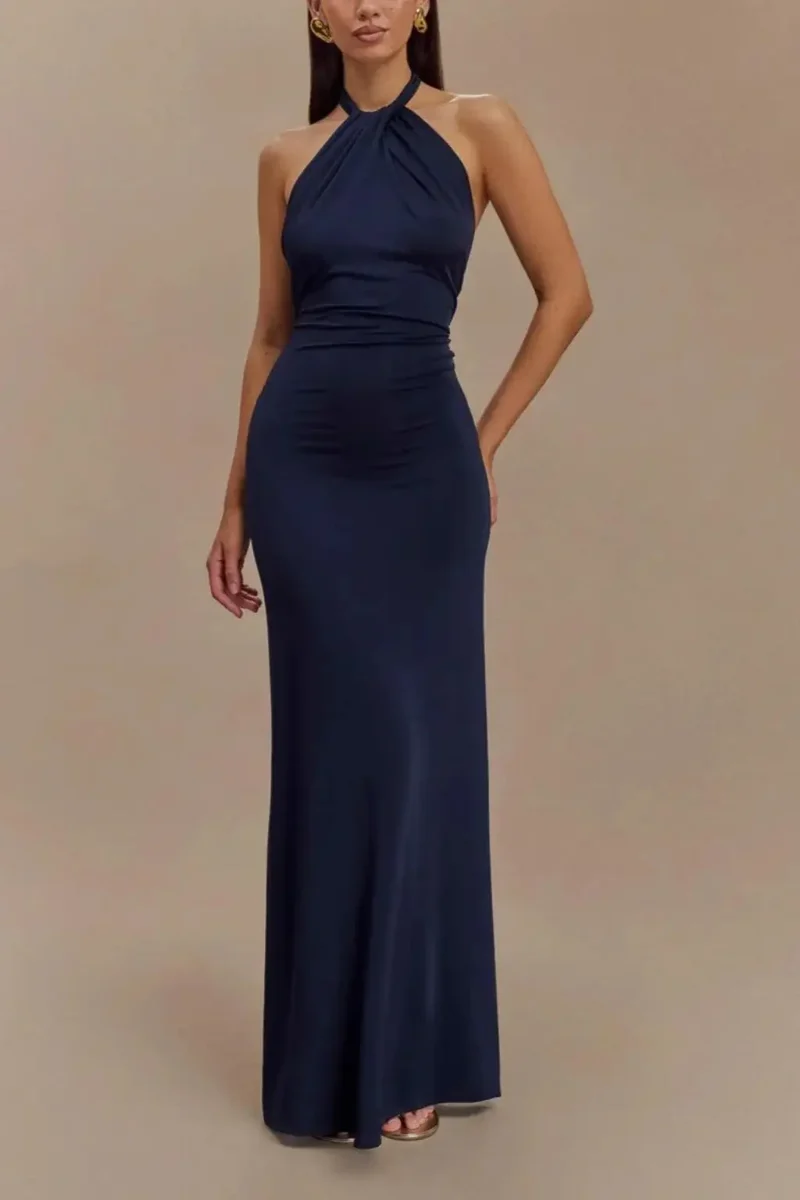 Women's Twisted Knot Open Back Maxi Dress | Sleek Bodycon Silhouette