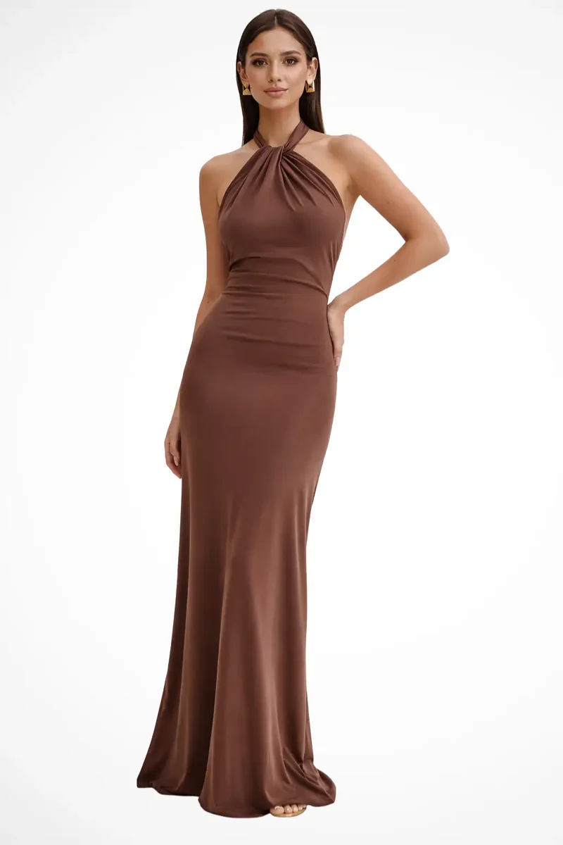 Women's Twisted Knot Open Back Maxi Dress | Sleek Bodycon Silhouette