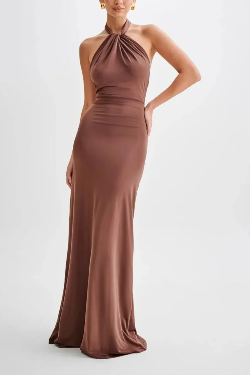 Women's Twisted Knot Open Back Maxi Dress | Sleek Bodycon Silhouette