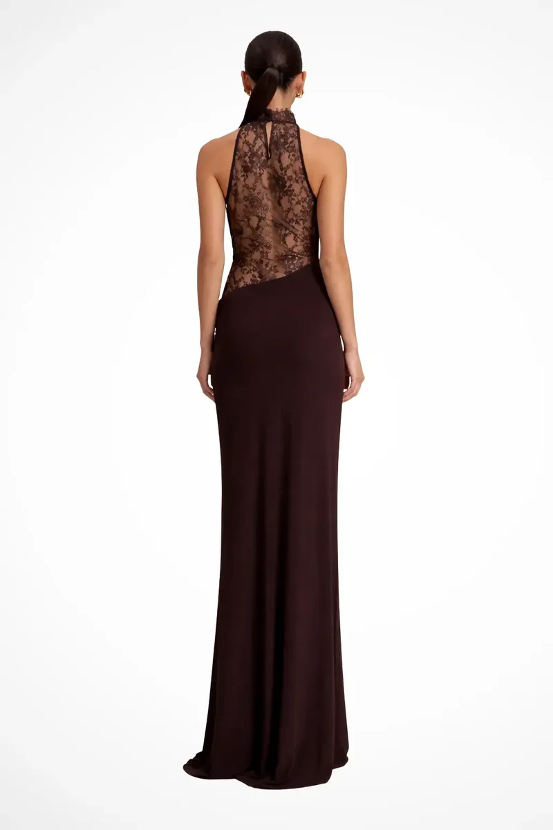 Women's Lace Halter Neck Maxi Dress | Refined Sleeveless Formal Gown