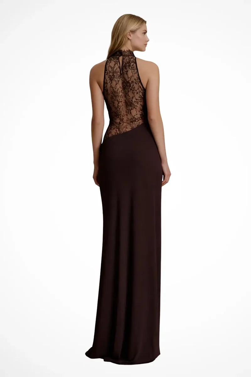 Women's Lace Halter Neck Maxi Dress | Refined Sleeveless Formal Gown