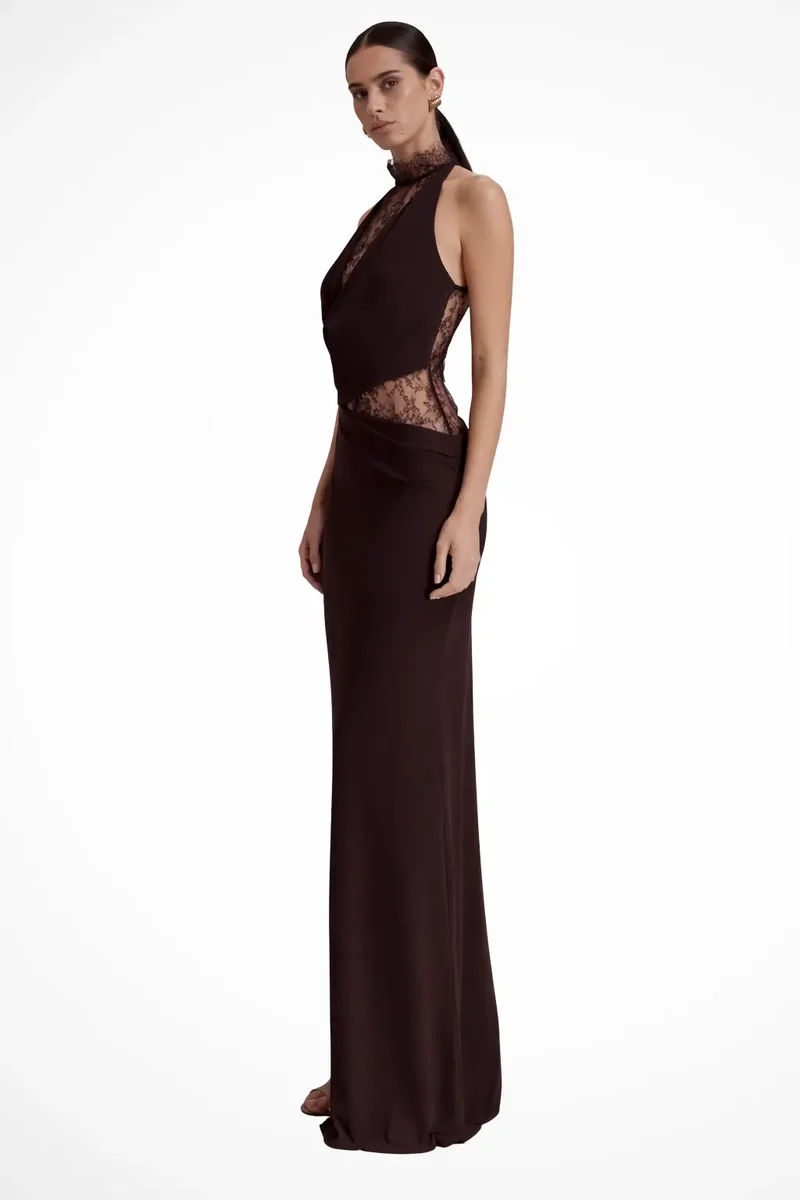 Women's Lace Halter Neck Maxi Dress | Refined Sleeveless Formal Gown