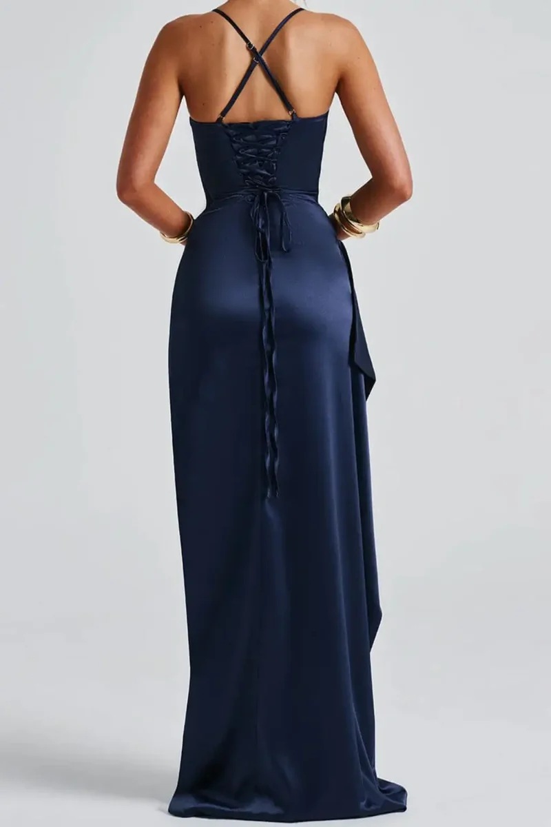 Women's Satin Maxi Dress | Ruched High Slit Evening Gown