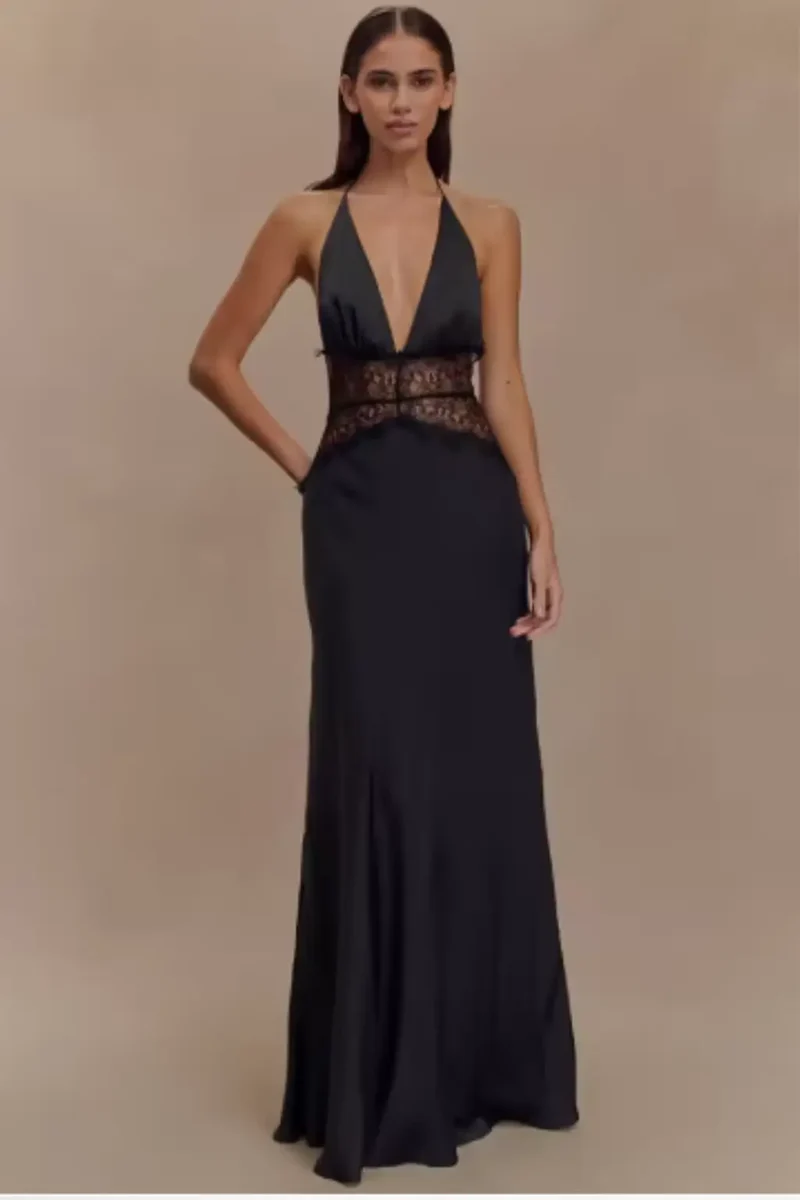Women's Lace Maxi Dress | Modern Halter Neck Backless Design