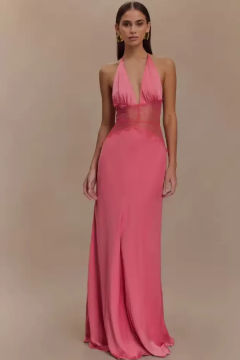 Women's Lace Maxi Dress | Modern Halter Neck Backless Design