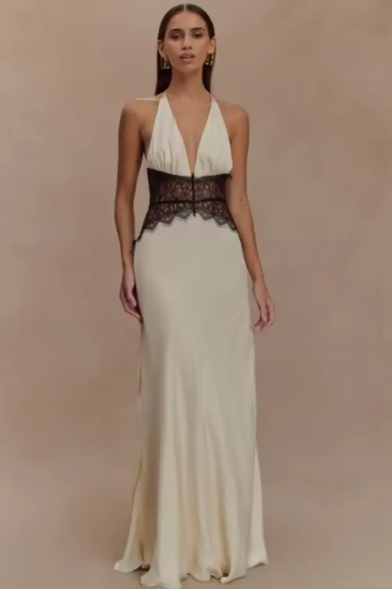 Women's Lace Maxi Dress | Modern Halter Neck Backless Design