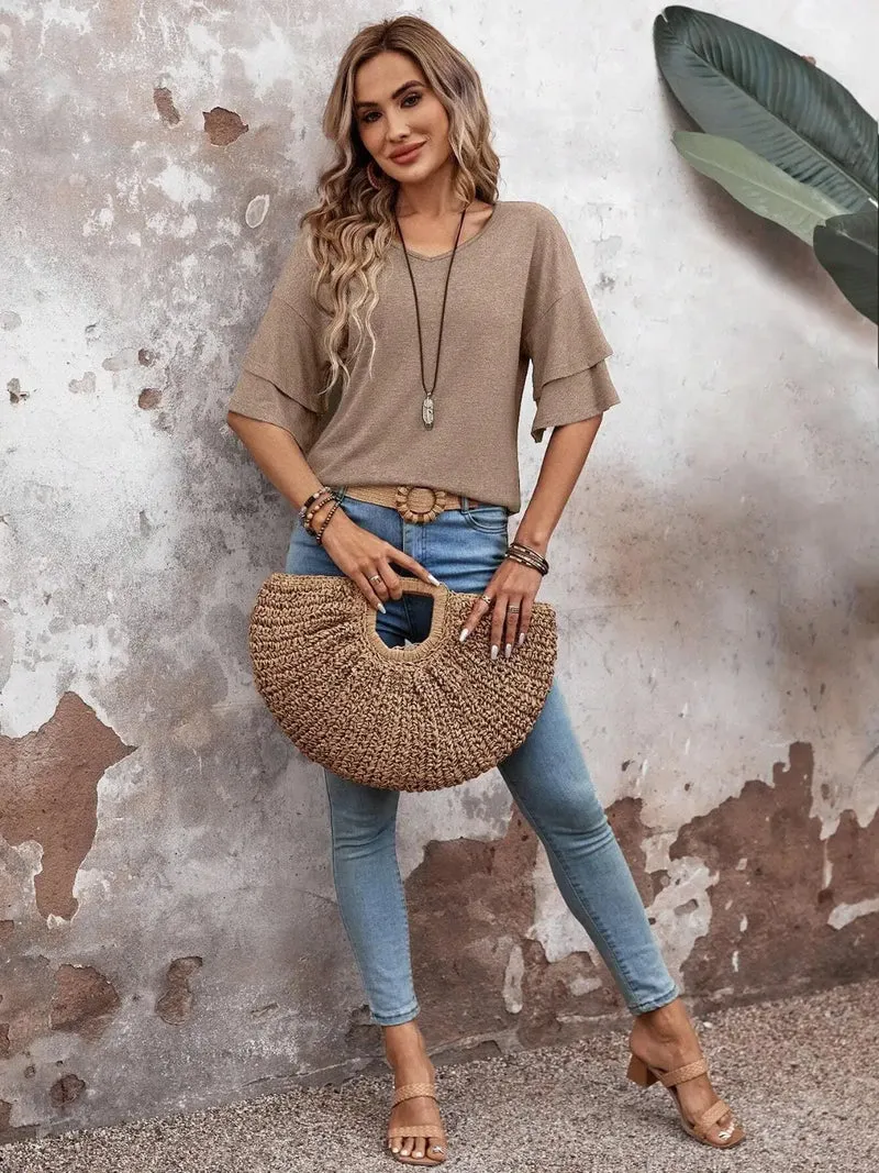 Women's Sheer White Blouse | Elegant Half Sleeve Summer Top