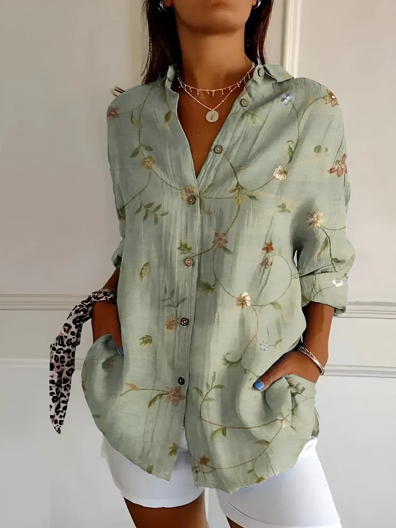 Women's Breathable Cotton Blouse | Elegant Long Sleeve Button-Down Top for All-Day Comfort