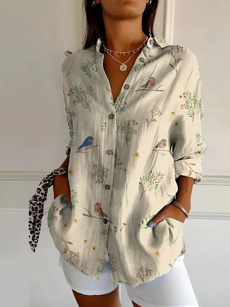 Women's Breathable Cotton Blouse | Elegant Long Sleeve Button-Down Top for All-Day Comfort