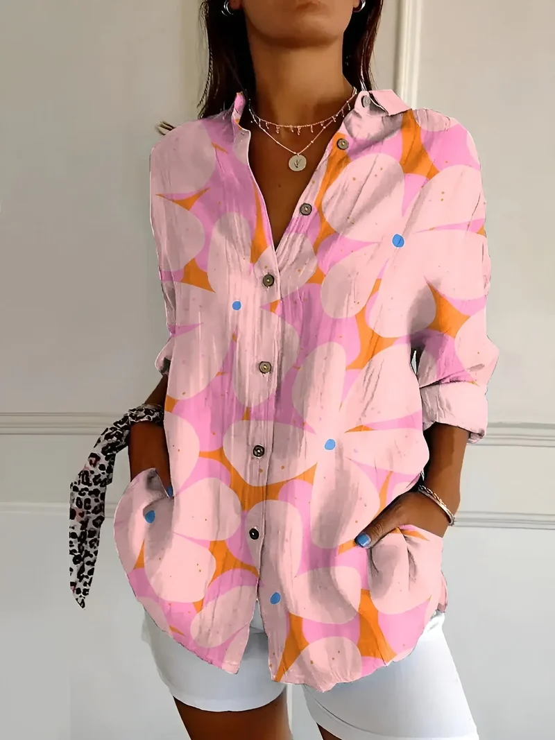 Women's Breathable Cotton Blouse | Elegant Long Sleeve Button-Down Top for All-Day Comfort