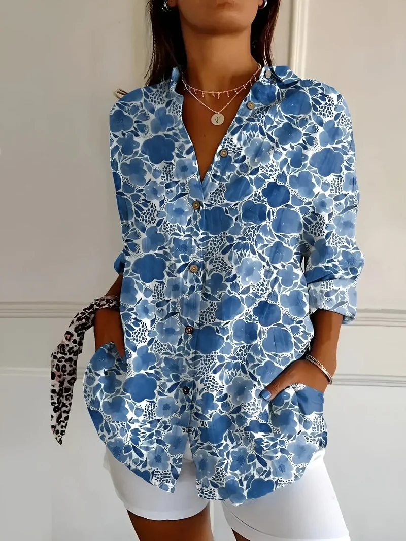 Women's Breathable Cotton Blouse | Elegant Long Sleeve Button-Down Top for All-Day Comfort