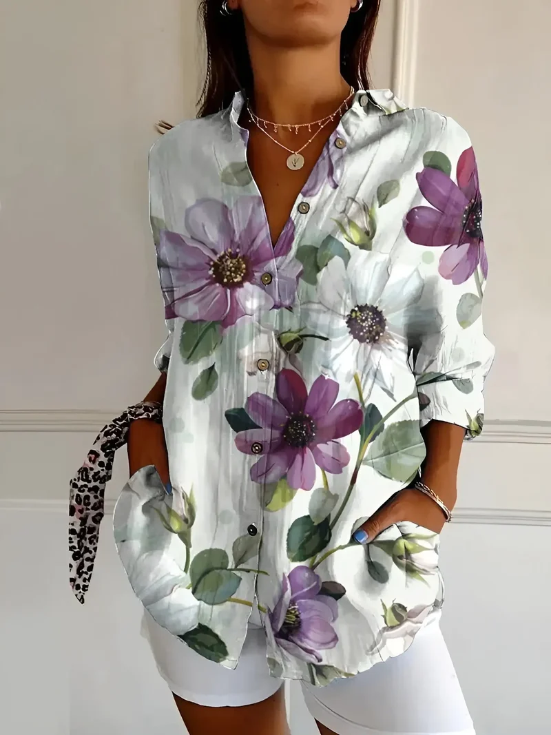 Women's Breathable Cotton Blouse | Elegant Long Sleeve Button-Down Top for All-Day Comfort
