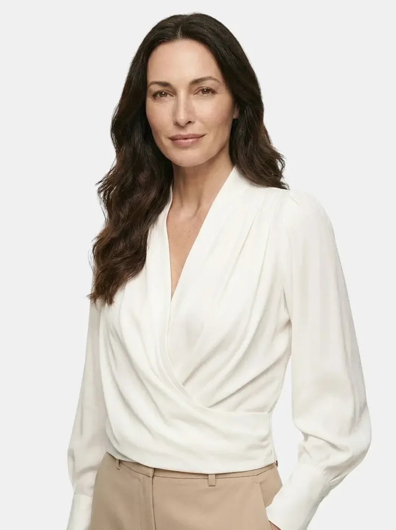 Women's Satin Puff Sleeve Blouse | Elegant V-Neck Top for All Seasons