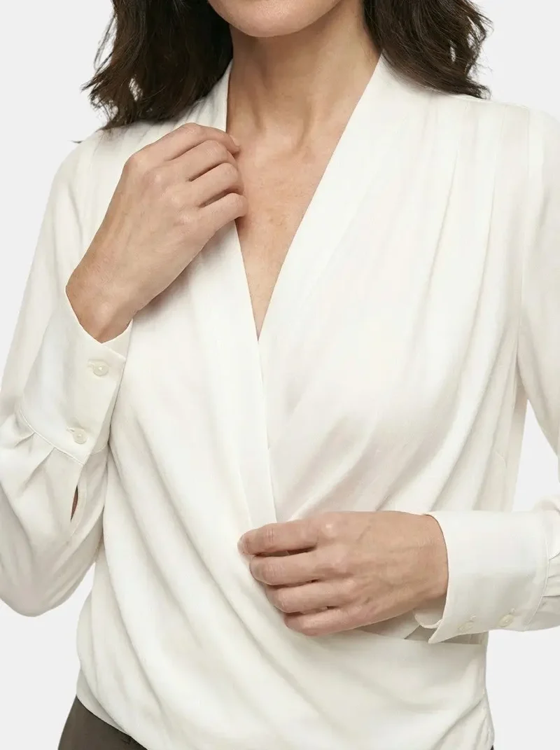 Women's Satin Puff Sleeve Blouse | Elegant V-Neck Top for All Seasons
