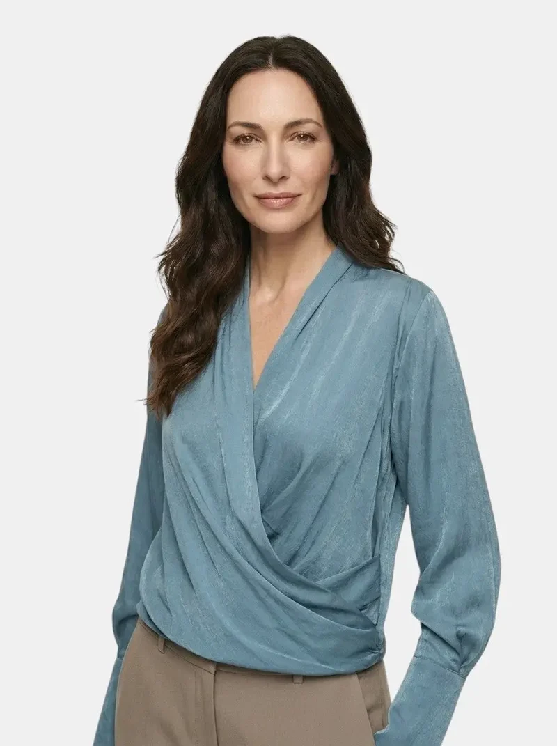 Women's Satin Puff Sleeve Blouse | Elegant V-Neck Top for All Seasons