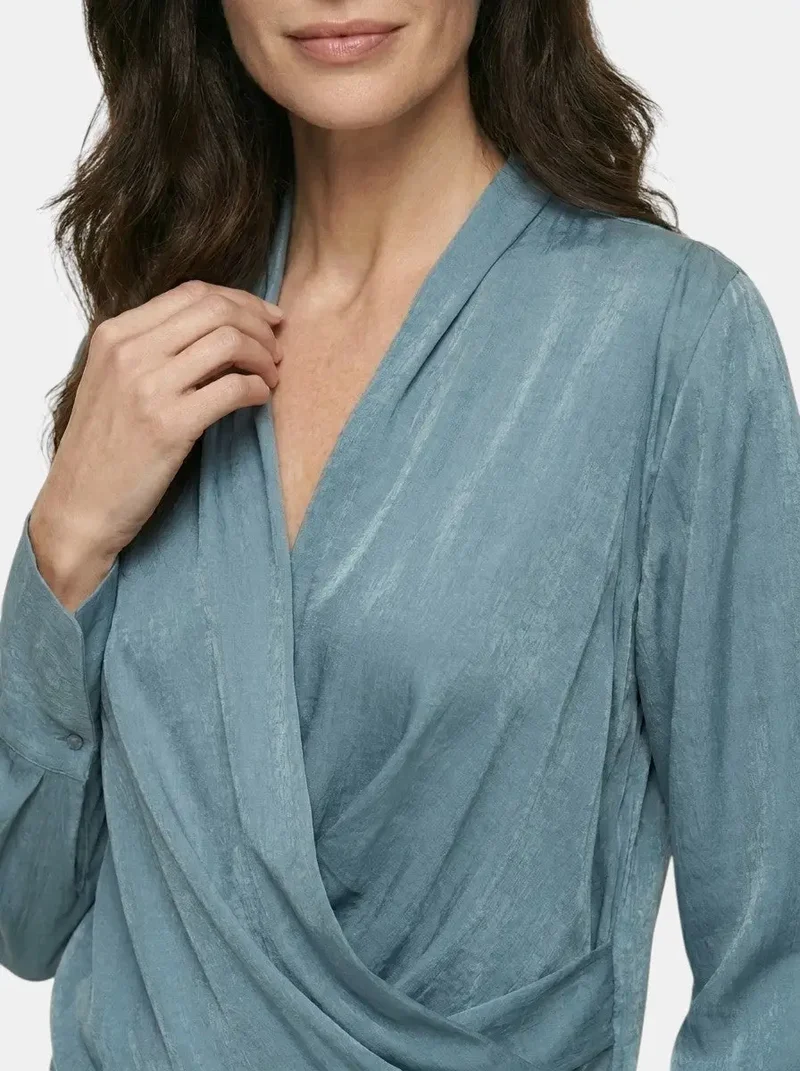 Women's Satin Puff Sleeve Blouse | Elegant V-Neck Top for All Seasons