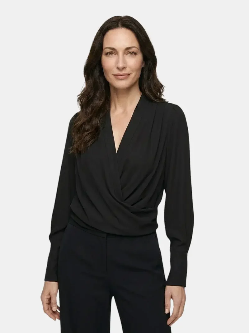 Women's Satin Puff Sleeve Blouse | Elegant V-Neck Top for All Seasons