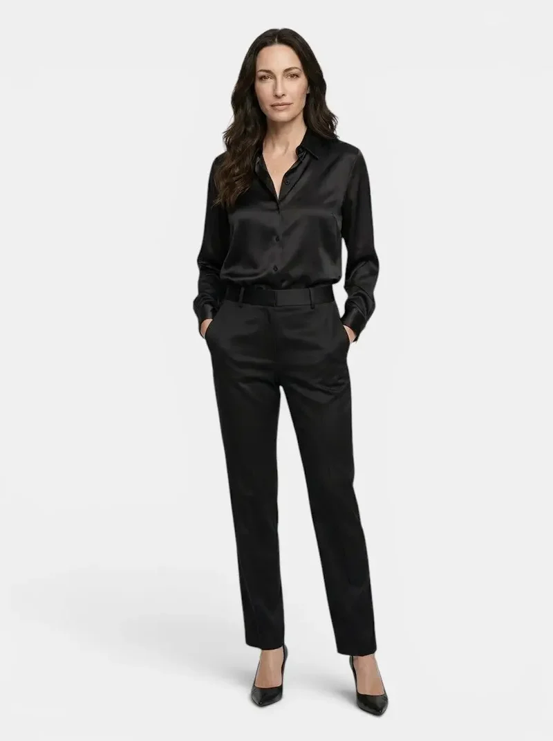 Women's Satin Blend Long Sleeve Blouse | Elegant Relaxed Fit Top for All Seasons