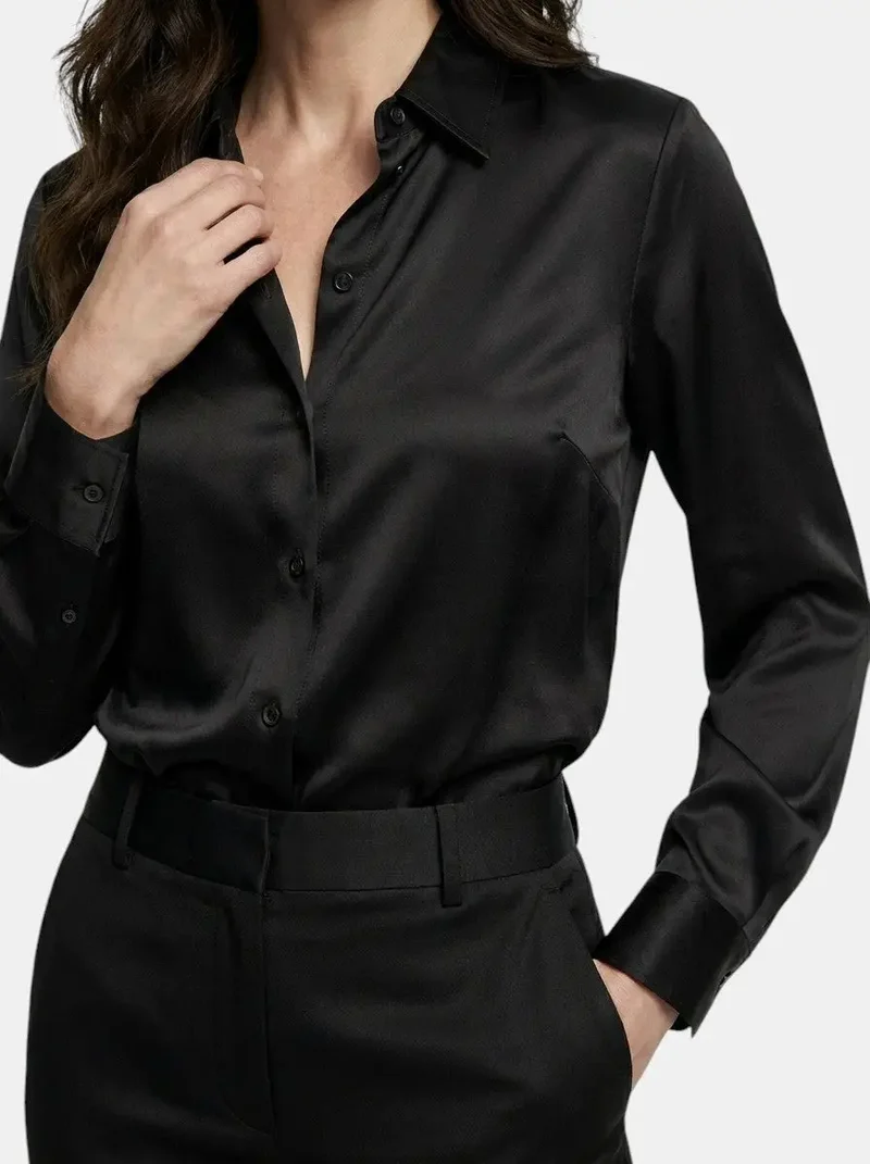 Women's Satin Blend Long Sleeve Blouse | Elegant Relaxed Fit Top for All Seasons