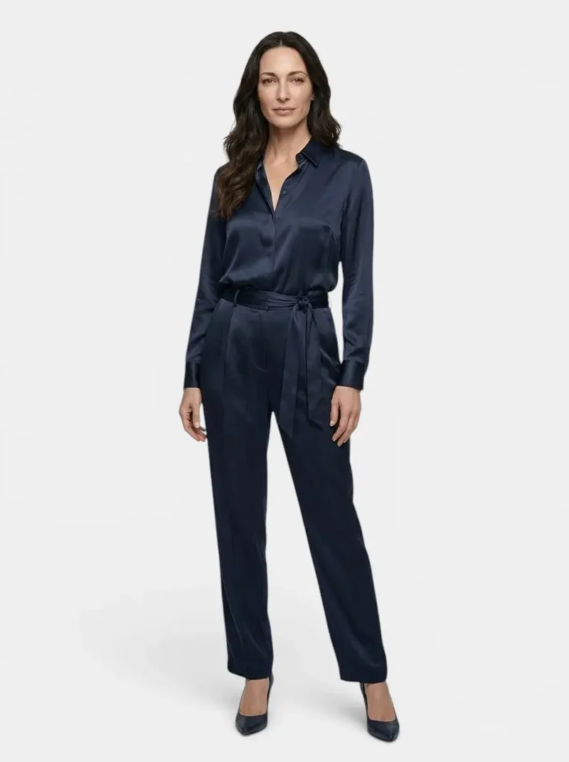 Women's Satin Blend Long Sleeve Blouse | Elegant Relaxed Fit Top for All Seasons