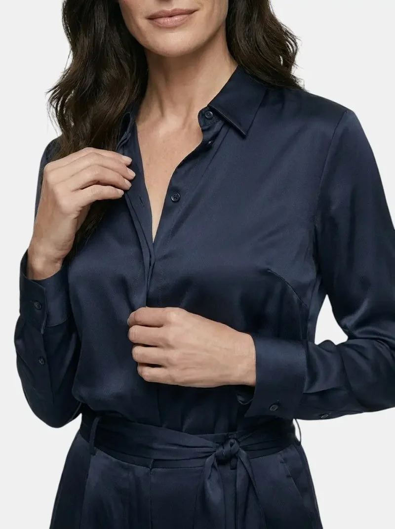 Women's Satin Blend Long Sleeve Blouse | Elegant Relaxed Fit Top for All Seasons