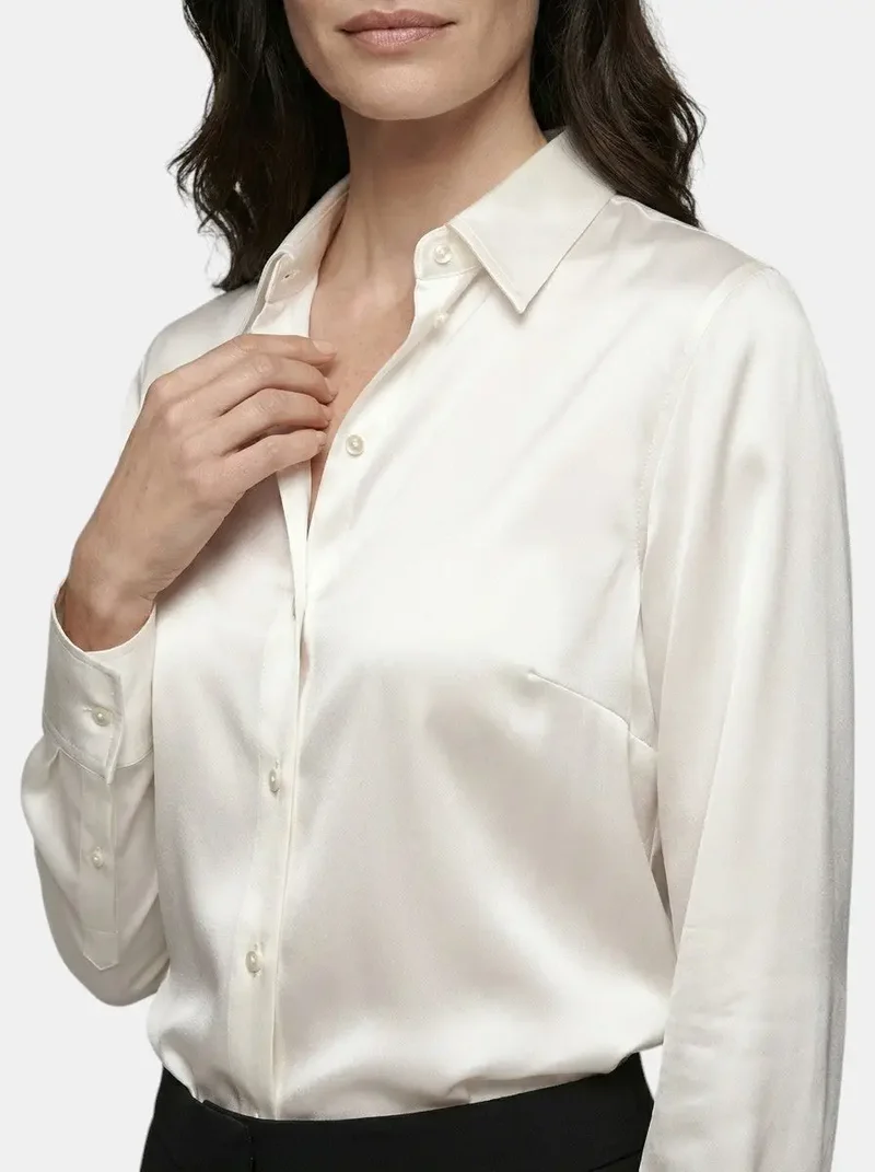 Women's Satin Blend Long Sleeve Blouse | Elegant Relaxed Fit Top for All Seasons