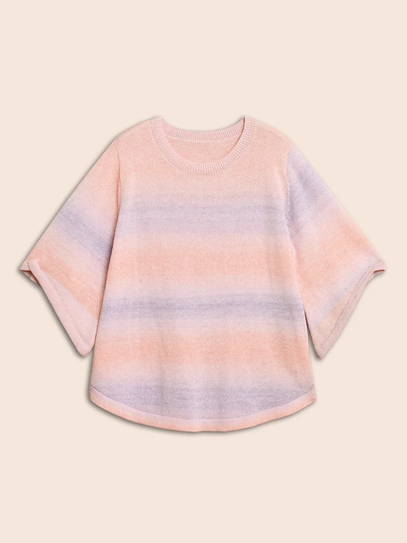 Ombre Round Neck Curved Hem Pullover