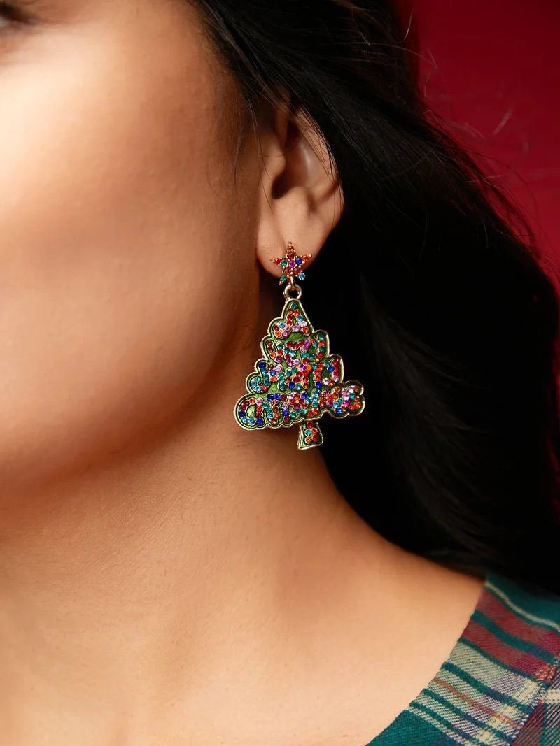Festive Tree Multicolor Zircon Earrings