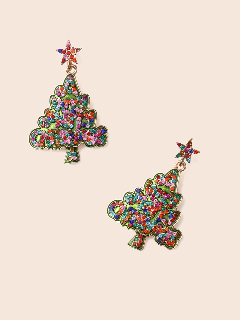 Festive Tree Multicolor Zircon Earrings
