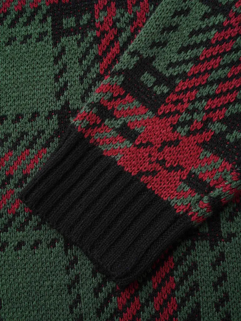 Jacquard Plaid Contrast Hemline Pullover
