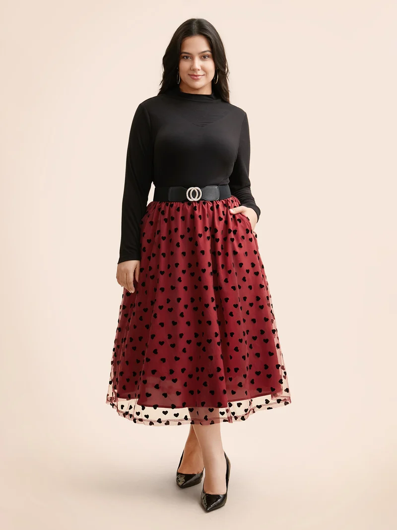 Heart Flocking Tiered Mesh Skirt