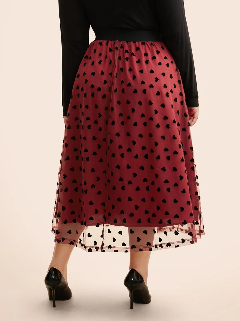 Heart Flocking Tiered Mesh Skirt