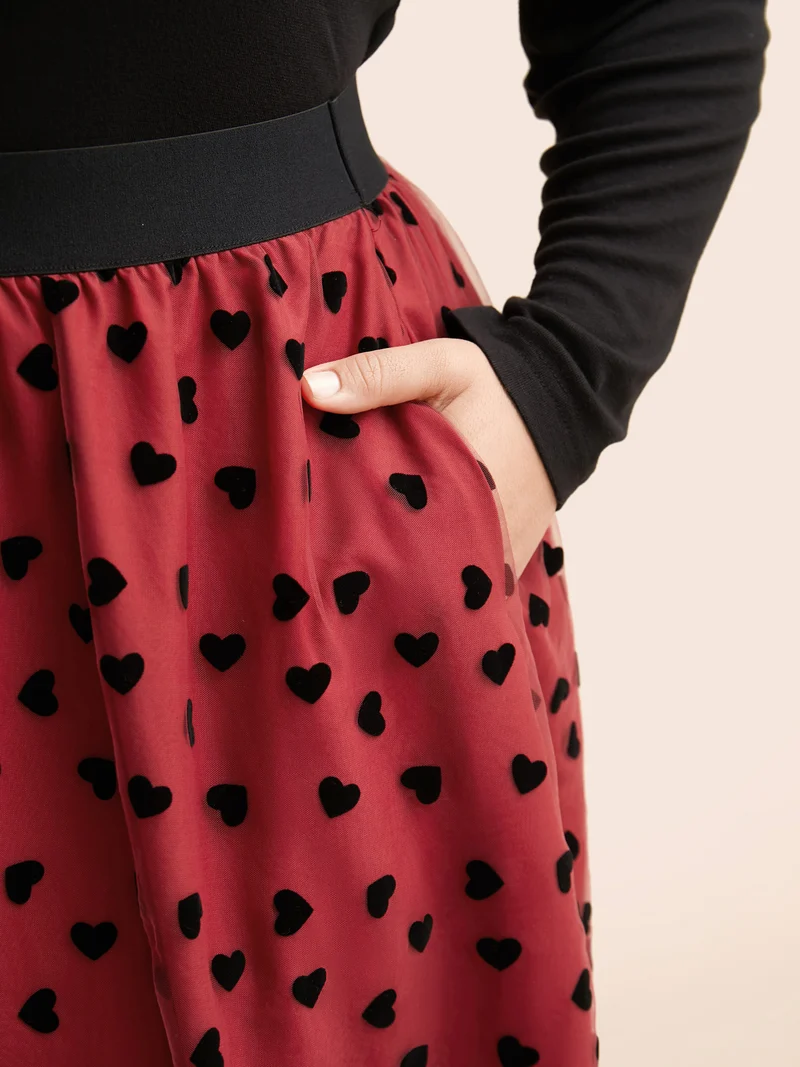 Heart Flocking Tiered Mesh Skirt
