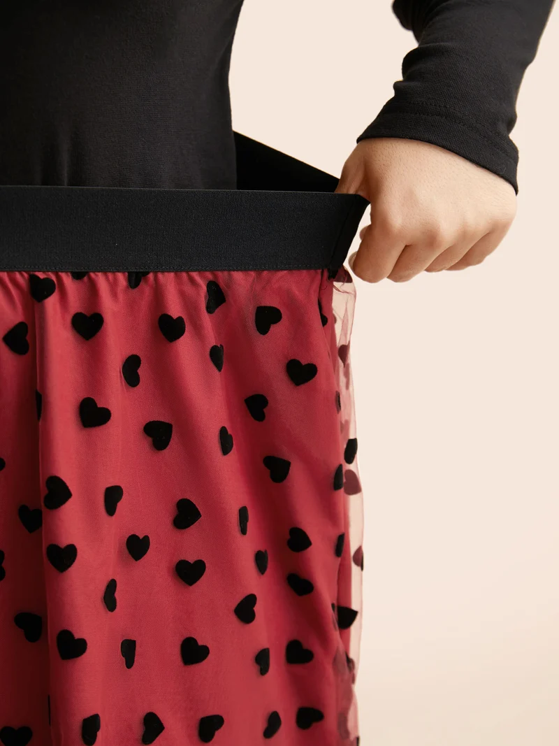 Heart Flocking Tiered Mesh Skirt