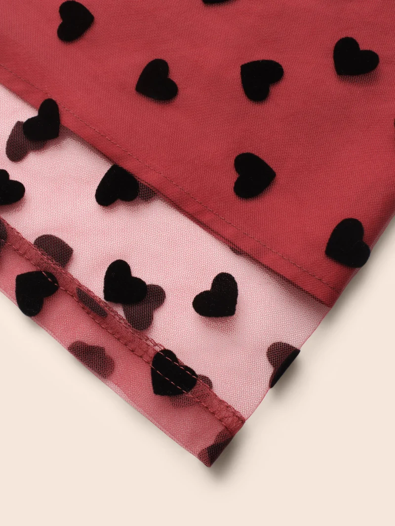 Heart Flocking Tiered Mesh Skirt