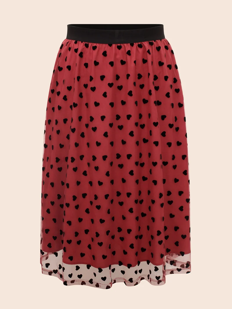 Heart Flocking Tiered Mesh Skirt