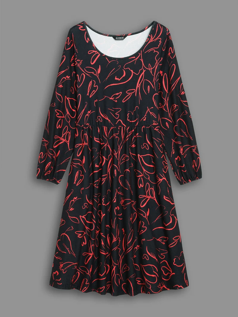 Floral Knit Round Neck Midi Dress