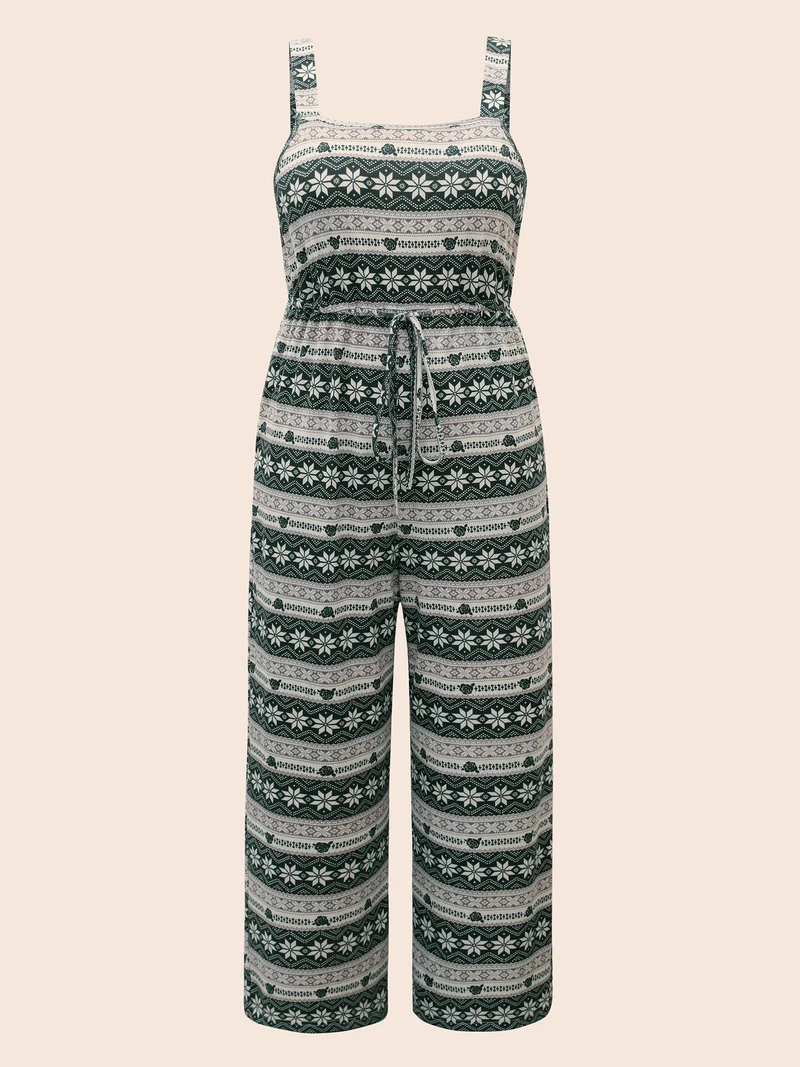 Snowflakes Printed Adjustable Waist Jumpsuit