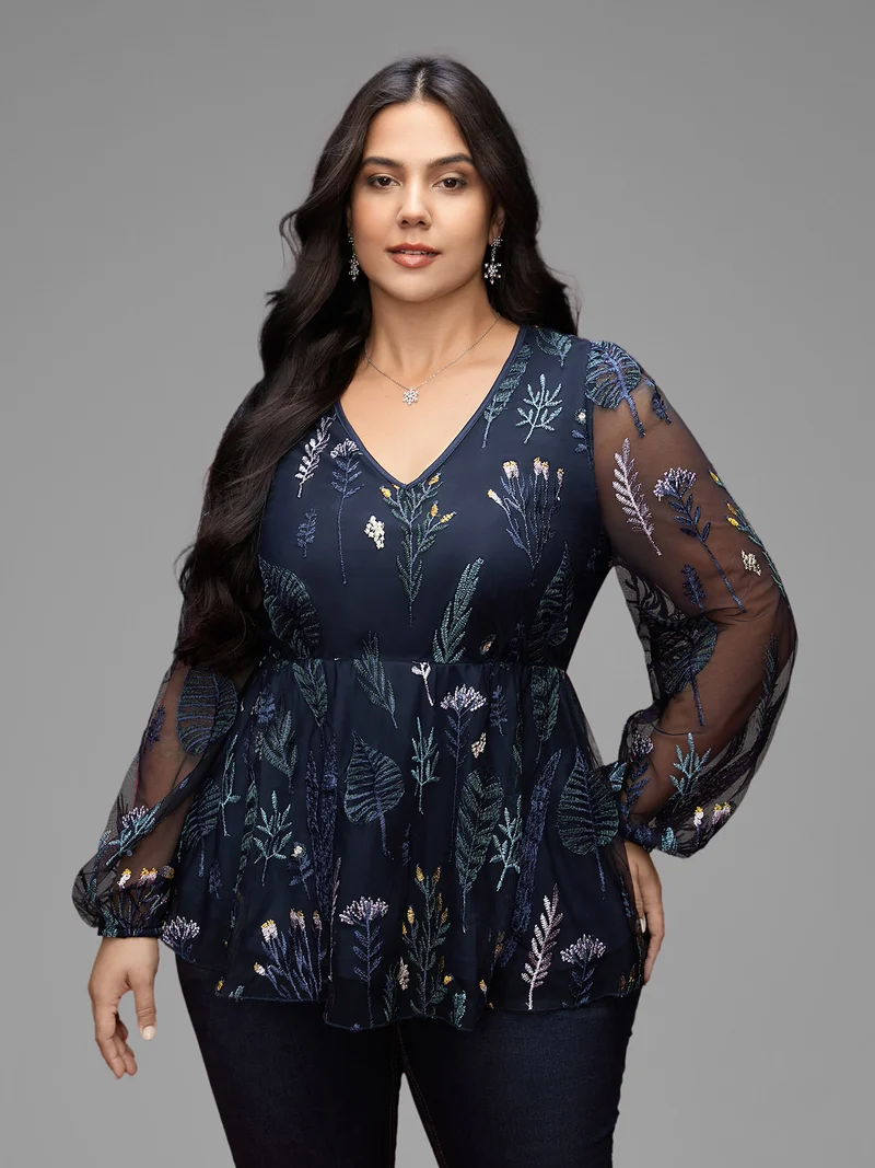 Enchanted Forest Embroidered Elastic Waist Blouse