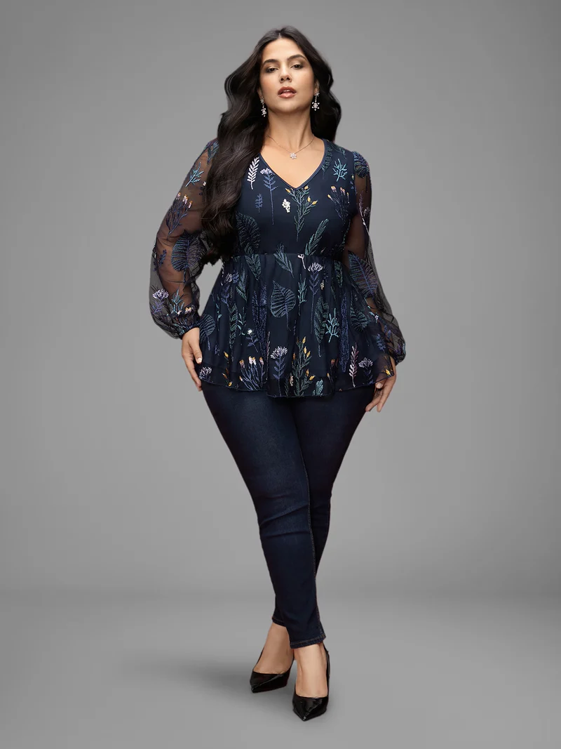 Enchanted Forest Embroidered Elastic Waist Blouse