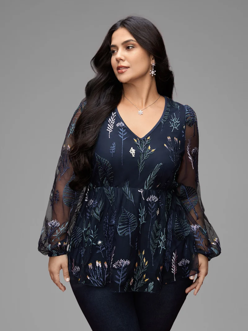 Enchanted Forest Embroidered Elastic Waist Blouse